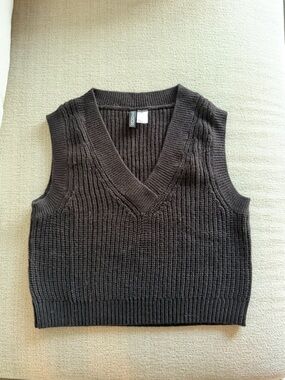 H&M Dark Charcoal Ribbed V-Neck Sweater Vest